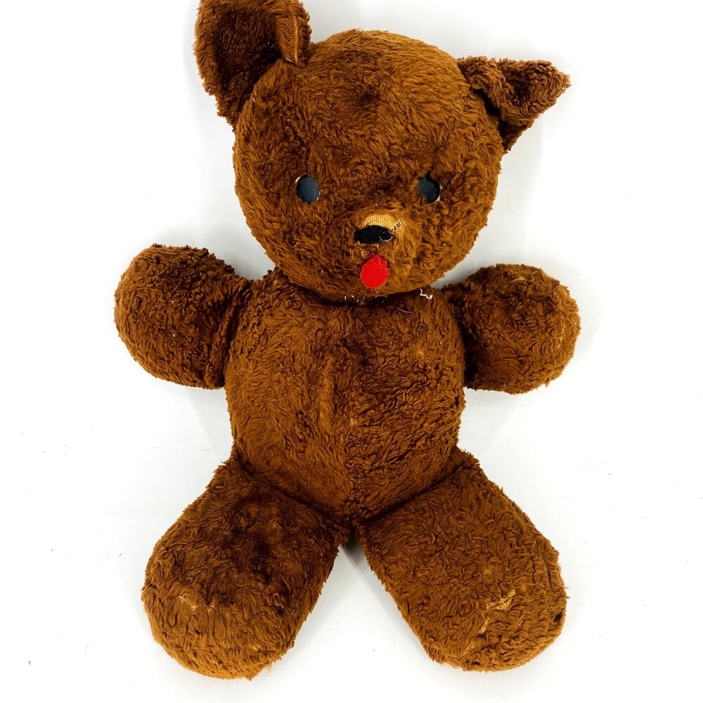1940s Vintage Extremely Old Hand Sewed Teddy Bear Brown With Tongue Sticking Out
